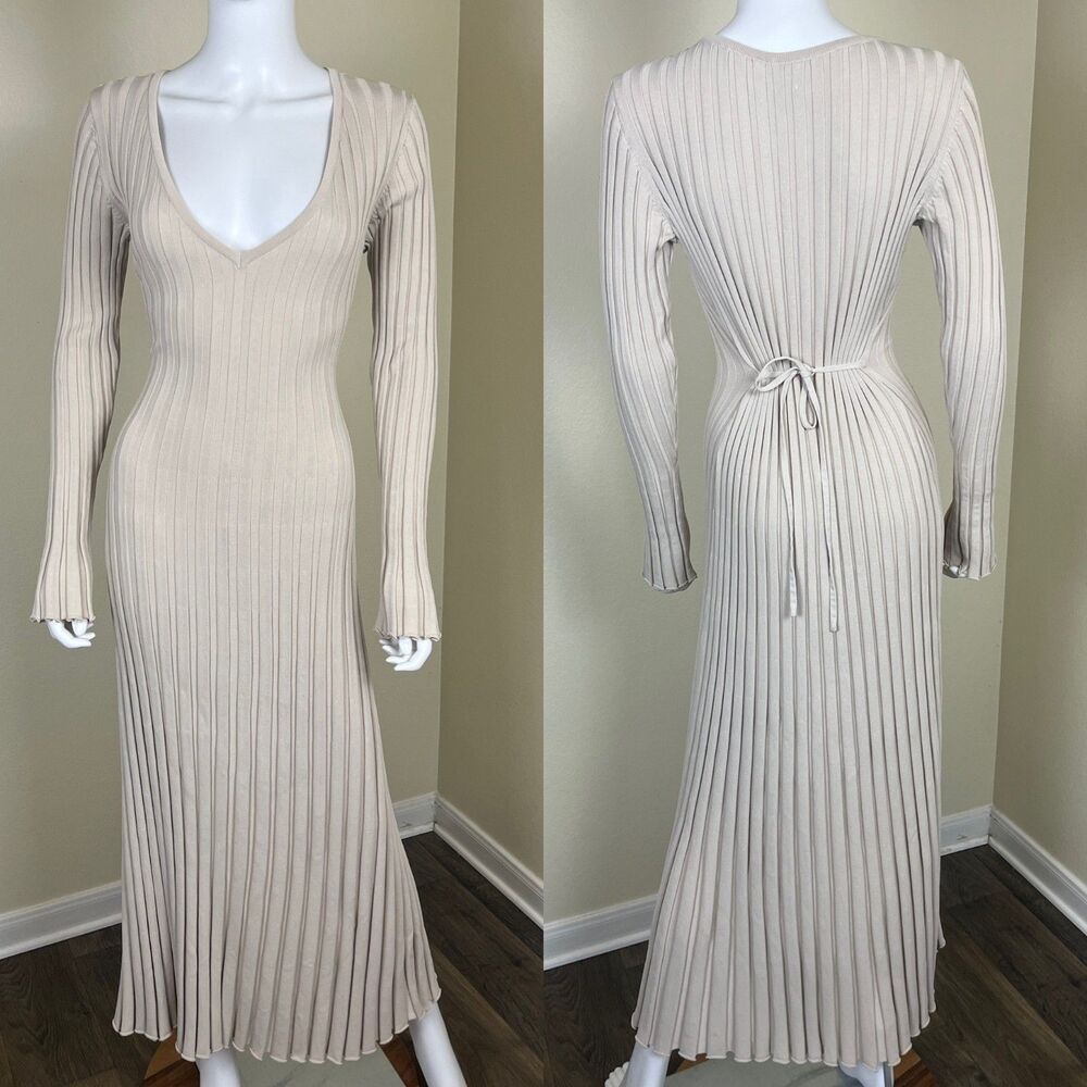 DISSH Women Size S Stone Reign Sleeved Ribbed Knit Maxi Sweater Bodycon Dress - Picture 3 of 17